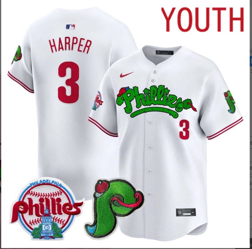 Youth Philadelphia Phillies #3 Harper white Limited 2024 MLB Nike jersey->youth nfl jersey->Youth Jersey